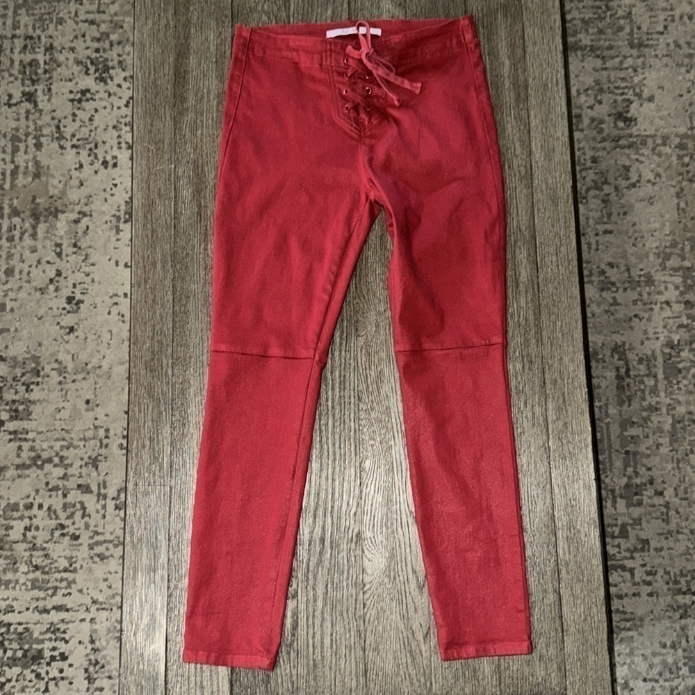 Taylor Hill x Joe's Jeans Mid Rise Skinny Ankle Coated Jeans Red 27